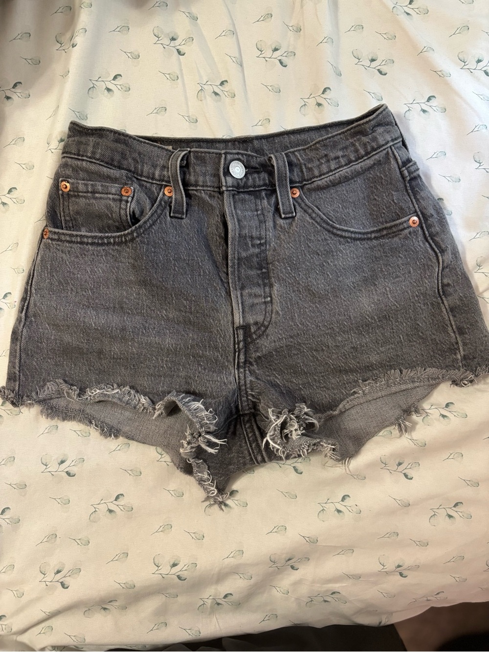 Levi's Blackened Gray Distressed Denim Shorts